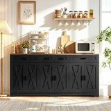 Buffet de cuisine noir - 6 portes, 4 tiroirs - 180x34x87cm