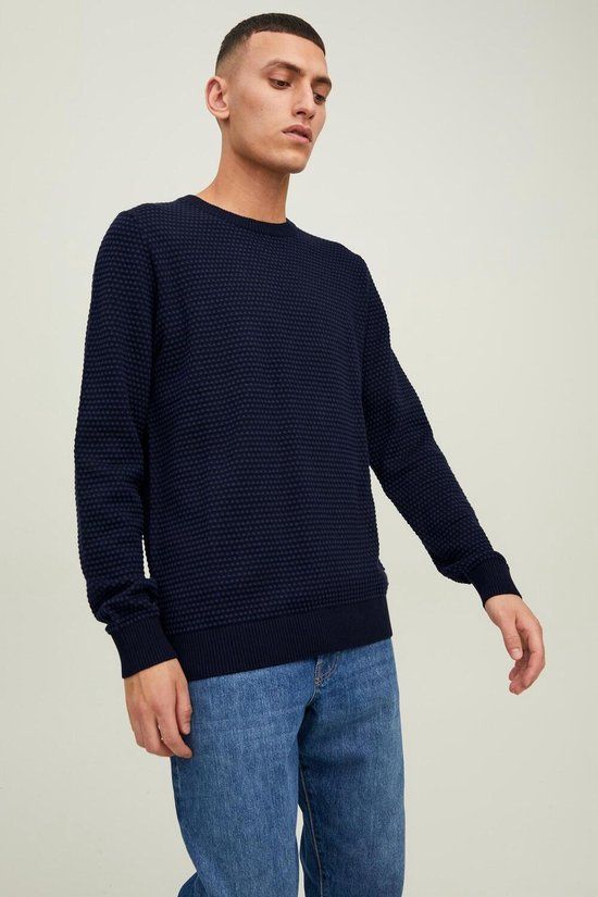 JACK & JONES Atlas Knit Crew Neck Slim Fit Men's Sweater - Jeans Blue - Size S