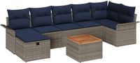 vidaXL Tuinbank - Set - 4 zitplekken - Grijs/Marineblauw - Polyrattan