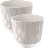 Prosperplast Plantenpot - 2x stuks - stripe - wit - kunststof - D17xH15 cm - voor binnen/buiten