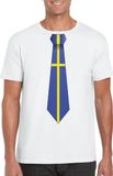 Bellatio Decorations Zweden Wit t-shirt met Zweedse vlag stropdas heren - Zweden supporter M