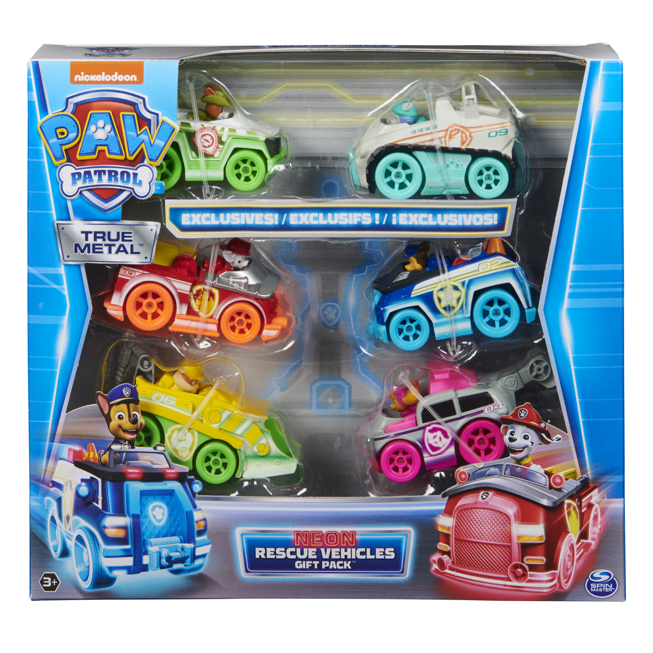 Spin Master PAW Patrol True Metal - Neon Rescue-cadeauset met 6 gegoten verzamelauto&#39;s schaal 1:55