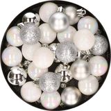 Kaemingk B.V. 28x pièces boules de Noël en plastique nacre blanc et argent mix 3 cm