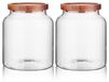 Set de 2 bocaux hermétiques en verre pour le stockage d'aliments, avec couvercle en bois, capacité 1800 ml