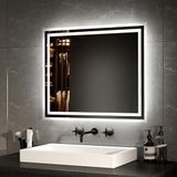 EMKE Led-badkamerspiegel, met verlichting, 50 x 60 cm, wandspiegel met ledverlichting, warm wit licht en koud wit licht, condensvrij met knop, IP44, energiebesparend