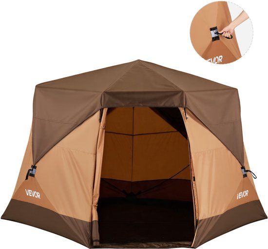 VEVOR Campingtent voor 6 Personen, Pop-Up Tent met Regenhoes en Gaasramen, Snel op Te Zetten in 60 Seconden, Draagbare Tent met Draagtas voor Gezinskamperen en Wandelen, 330x213x204 cm