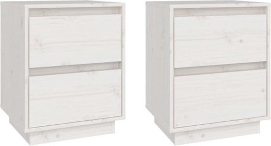 vidaXL Nachtkastjes - Set van 2 - Massief Grenenhout - Wit