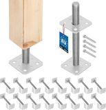 KOTARBAU® 16 stuks Paalhouder, Paalvoet, Verzinkt Staal, 80 x 80 x 250 mm, M24, Zilver