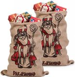 Bellatio Decorations Jute cadeau zak - 2x - Sinterklaas zak - met print en tekst - 63 x 100 cm - Pakjesavond