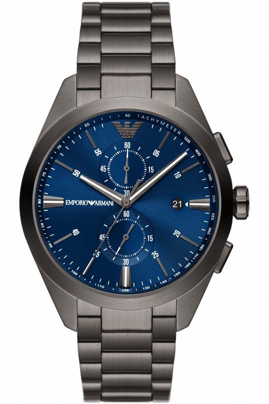 Emporio Armani AR11481 Herenhorloge 43 mm - Zwart - Blauw wijzerplaat - Stalen band