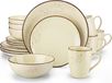 vancasso Navia Nature, serviesset van steengoed, 16-delig, inclusief bestek, vintage design, crèmekleurig