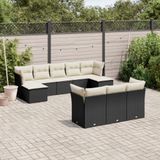 Prolenta Maison Exclusive - Tuinset voor de tuin, bestaande uit 10 delen met kussens, in zwart polyrotan