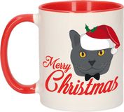 Bellatio Decorations Koffiemok - Kerst Katten - 300 ml - Keramiek