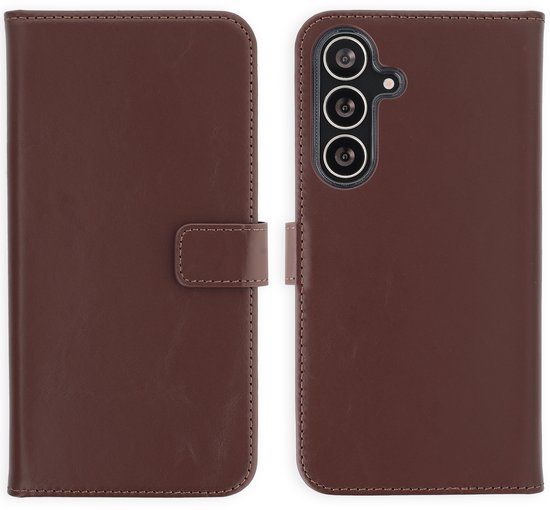 Selencia Echt Leren Bookcase voor de Samsung Galaxy S25 FE - Donkerbruin