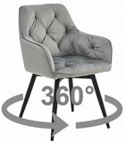 LEOBERT Chaise JORK 360 Velours gris argenté Pieds en métal noir