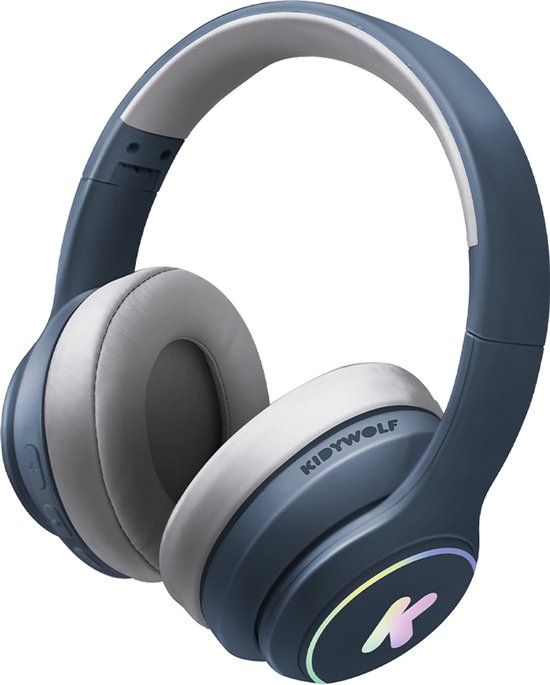 KIDYWOLF K-EARS Bluetooth Kinderkoptelefoon Blauw – 85dB Volume Limiet, Draadloos & Opvouwbaar, LED