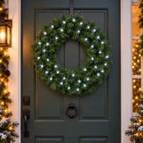 Merkloos Verlichte kerstkrans - D50 cm - helder witte LED lampjes