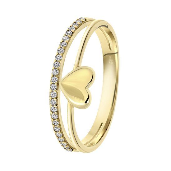 Lucardi Dames Ring Hart Zirkonia 14 Karaat Goud Geelgoud - Maat 53