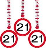 Folat Bv Verjaardag versiering rotorspiralen - 21 jaar - 3x - plafond - verkeersborden / leeftijd decoratie