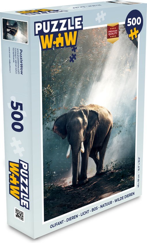 MuchoWow Puzzel Olifant - Dieren - Licht - Bos - Natuur - Wilde dieren - Legpuzzel - Puzzel 500 stukjes - Sinterklaas cadeautjes - Sinterklaas voor grote kinderen