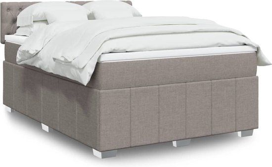 vidaXL Boxspring met matras stof taupe 140x200 cm