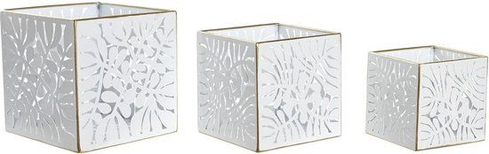 DKD Home Decor Plantenbakken Set - Gouden Metaal - Wit - 15 x 15 cm