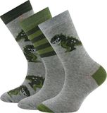 Ewers Kindersokken - 3-PACK - Lichtgrijs/Groen met Dinosaurus & Lichtgrijs/Groen Gestreept & Dinosaurussen met Sterren-23/26