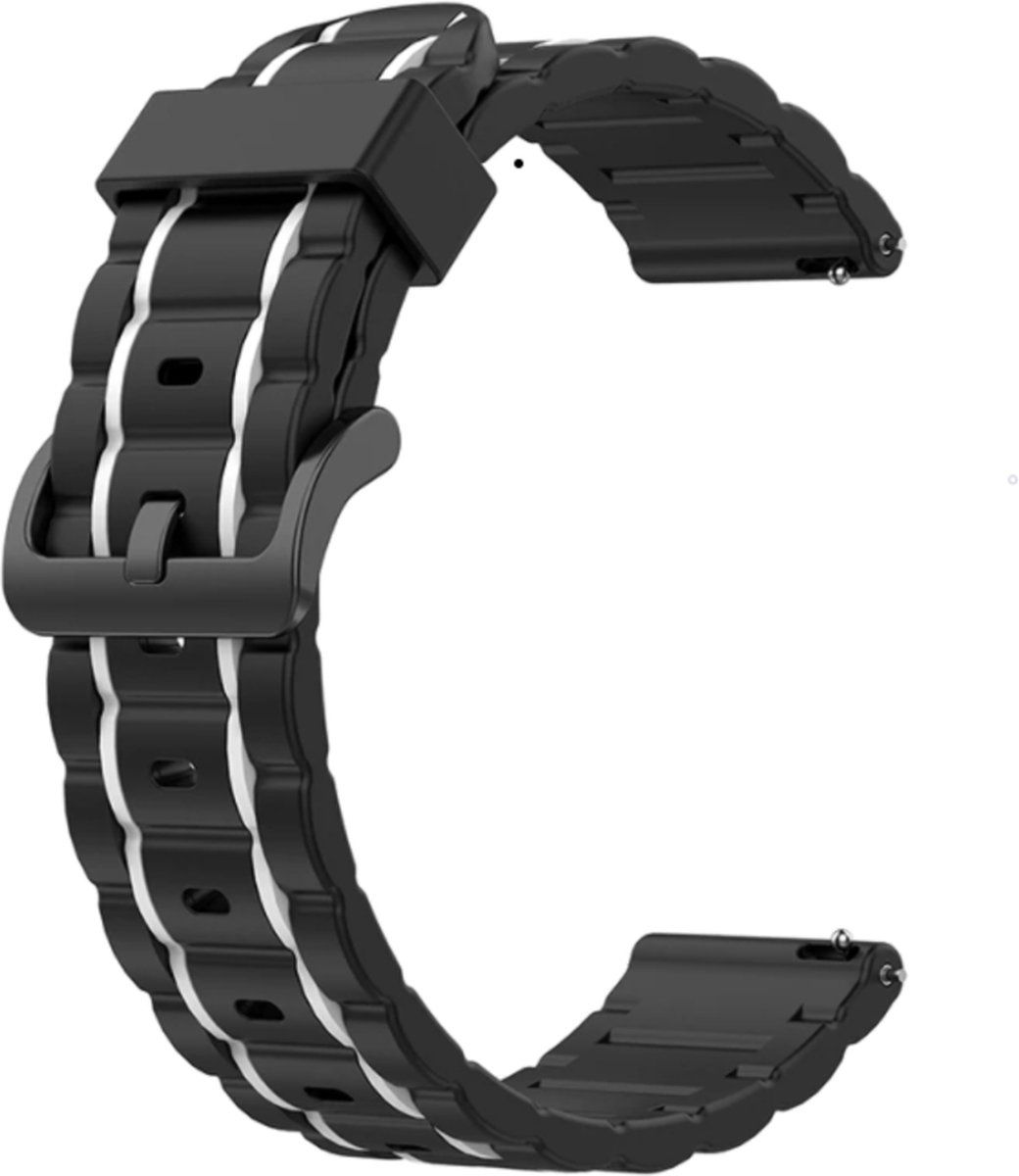 Strap-it Smartwatch bandje 22mm - sport gesp bandje geschikt voor Samsung Galaxy Watch 46mm / Galaxy Watch 3 45mm / Gear S3 Classic & Frontier - Amazfit GTR 2 / GTR 3 - Huawei Watch GT2 Pro / GT 3 46mm - zwart/wit - 22mm