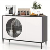 Merkloos Dressoir – Opbergkast – Buffetkast – Ladekast – TV-meubel – Gehard Glazen Deuren – Verhoogde Metalen Poten – White and Black