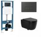 QeramiQ Dely Swirl Toiletset - inbouwreservoir Qeramiq Flush - 35mm zitting - kunststof mat antraciet bedieningsplaat - rechthoekige knoppen - mat zwart