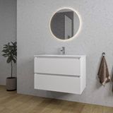 Saniclass Chaci Badkamermeubelset - 80x46x55cm - keramische wastafel wit - 1 wasbak - zonder kraangaten - 2 lades - ronde spiegel met verlichting - mat wit