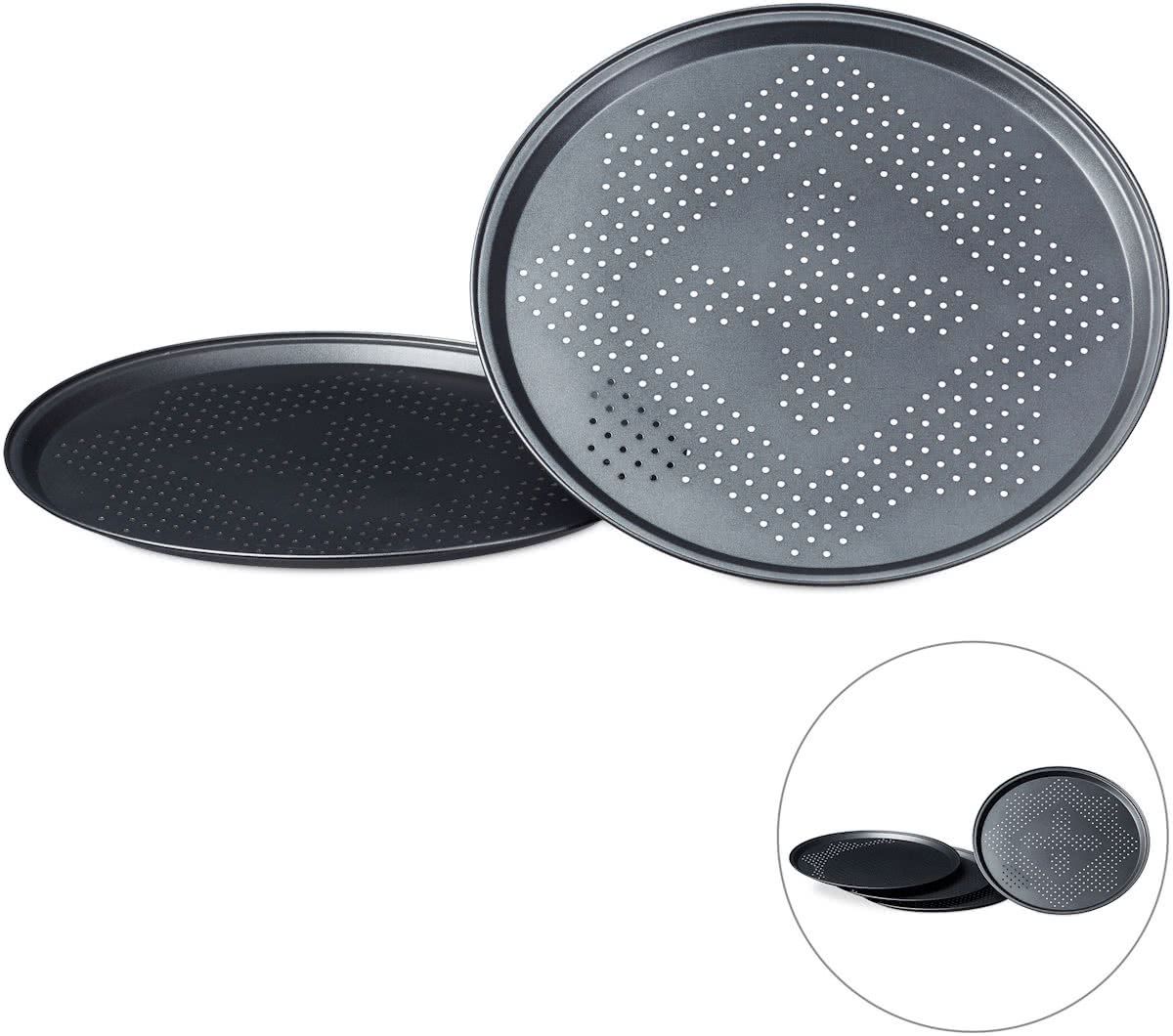 Relaxdays pizzaplaat set, geperforeerde pizzavorm, bakplaat voor pizza, 29 cm Pak van 4