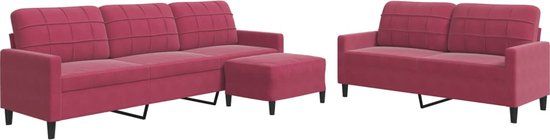 vidaXL 3-delige Loungeset met kussens fluweel wijnrood