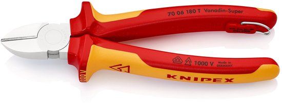 Knipex diagonaalschaar met bevestigingsoog verchroomd, geïsoleerd