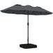 Parasol double 12 baleines avec manivelle, base en croix et sacs, métal et polyester, 3x1,5 m, gris foncé