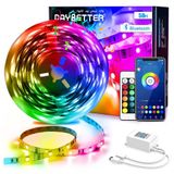 DAYBETTER Ledstrip, 15 m, 5050 RGB ledstrip, bluetooth, app-bediening, led-lichtketting, muzieksynchronisatie, met afstandsbediening, voor slaapkamer, keuken, woonkamer en tv