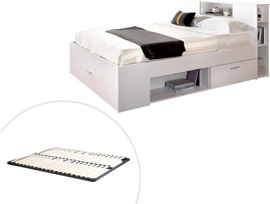 Merkloos Bed met opbergruimte en lades - 140 x 190 cm - Wit