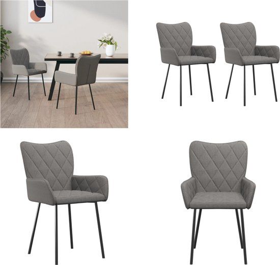 vidaXL Eetkamerstoelen - 2 stuks - Stof - Lichtgrijs