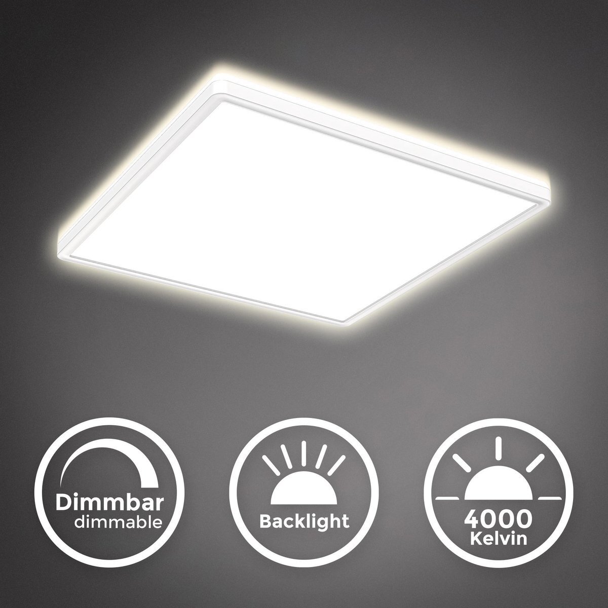 B.K.Licht - LED Paneel - plafondlamp - dimbaar - indirect licht - led plafonniére - 42x42cm - 4.000K - 3.000Lm - 22W