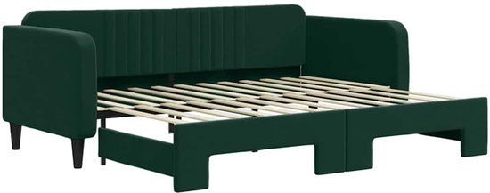 vidaXL Slaapbank met onderschuifbed 90x200 cm fluweel donkergroen