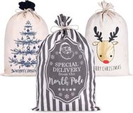 BRUBAKER Kerstzak Set van 3 stuks - 80 cm Cadeauzak met Kerstmotieven