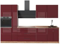 Vicco Complete keukeneenheid Fame-Line, Bordeauxrode hoogglans/Goudkleurig Eiken, 310 cm zonder werkblad