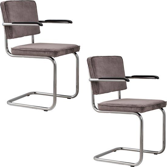 Zuiver Ridge Rib Eetkamerstoelen Armleuning Grijs - Set van 2