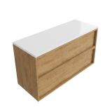 Saniclass Badkamermeubelset - 120x45x62.5cm - Torino solid surface topblad wit - zonder kraangat - 2 lades - mat eiken natural (hout) SW1578604/SW1471864