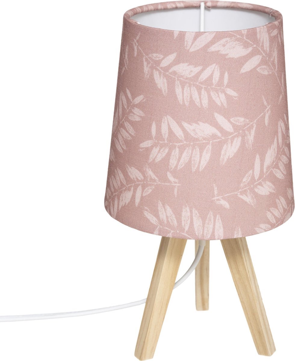 Atmosphera nachtlamp kind licht roze met lampenkap - Tafellamp - Bureaulamp met houten voet - H23.5 cm