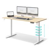 SENSE7 NOJO - Zit Sta Bureau - Elektrisch Verstelbaar - 140 x 70 cm - Computerbureau - Gamingbureau - Elektrische Hoogteverstelling - Geheugenfunctie - Hoofdtelefoonhouder - Kabelopbergsysteem - Wit / Lichtbruin