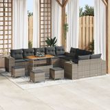 vidaXL Tuinbank - Set - 14 stuks - Grijs - Polyrattan