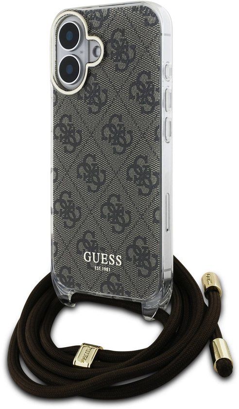 Guess IML 4G Crossbody hoesje met koord voor Apple iPhone 16 - Bruin