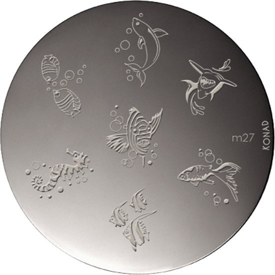 Konad stamping plate M27 met 7 nagel figuurtjes SEA.