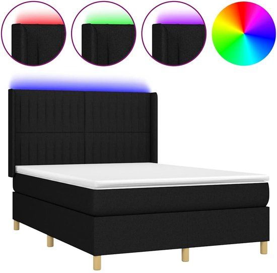 vidaXL Boxspring met matras en LED stof zwart 140x190 cm